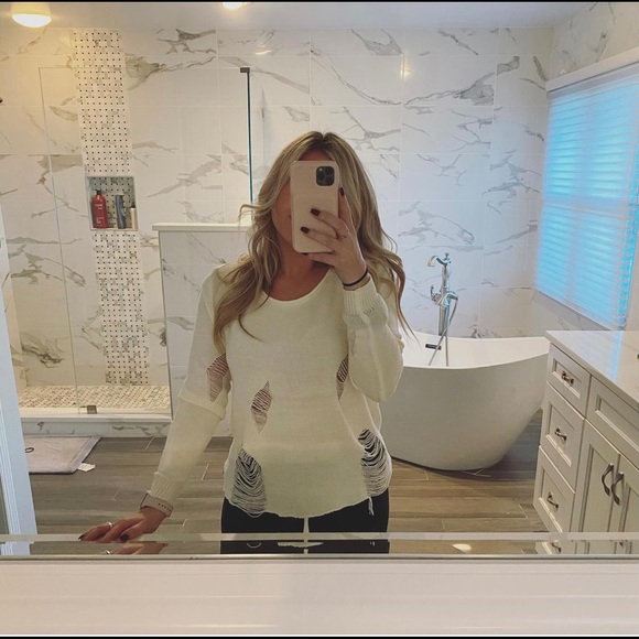 Tops - White distressed sweater